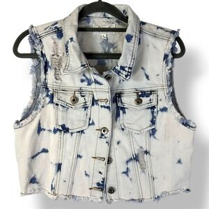 Chiqle Denim Architect Acid Wash Denim Vest Cropped Jacket Womens XS Y2K Style